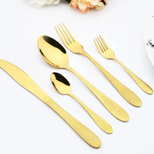 Miniatura 6 de Juego de cubiertos de acero inoxidable 18/10 de 5 piezas, cuchillo de cocina negro, tenedor, cuchara, vajilla para fiesta, cena, cubiertos, servicio