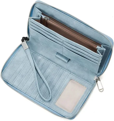 Miniatura 7 de BOSTANTEN - Carteras de cuero para mujer, bloqueo de identificación por radio frecuencia (RFID), cierre de cremallera alrededor, tarjetero, cartera