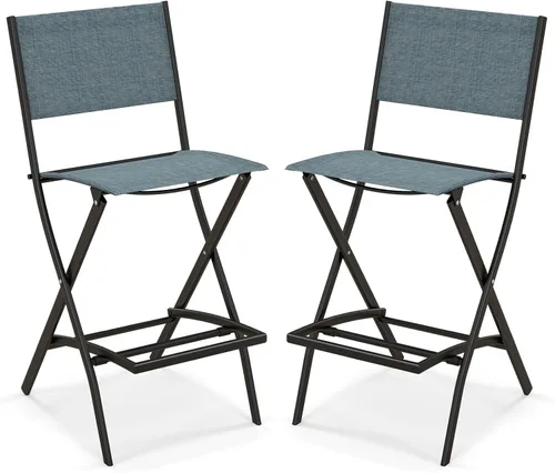 Miniatura 12 de Tangkula Juego de 4 taburetes de bar para exteriores, sillas de bar plegables de altura de mostrador con respaldo y reposapiés, sillas de comedor