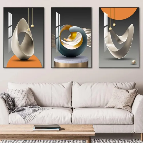 Miniatura 4 de MPLONG Arte de Pared de Estilo Brillante, Arte Moderno Abstracto con Forma y Patrón en Blanco, Azul, Amarillo y Gris, Arte de Pared Enmarcado
