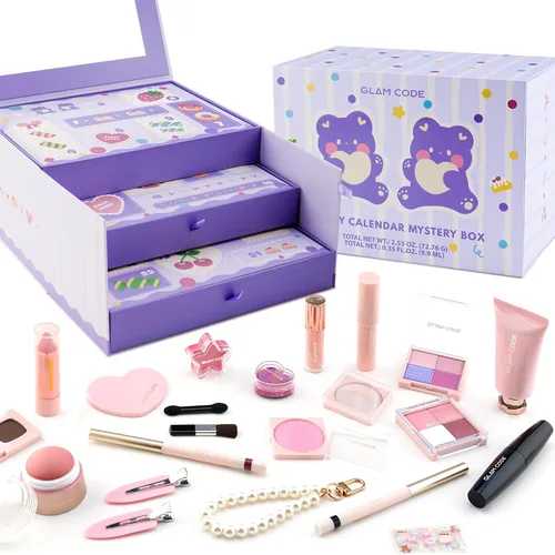 Glam Code Calendario de Adviento de maquillaje de 24 días 2025, juego de regalo de maquillaje de belleza para adolescentes y mujeres adultas, Púrpura