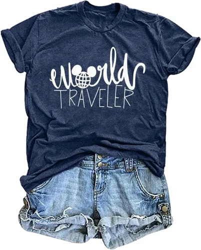 SUPEYA Camiseta de viaje mundial para mujer, bonita camiseta gráfica de tierra, casual, de viaje, para vacaciones, manga corta
