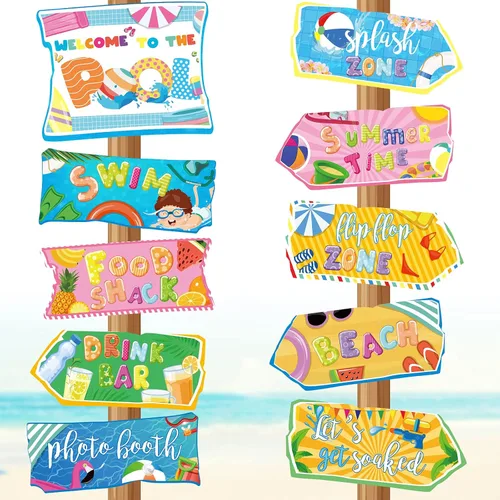 Miniatura 5 de Jetec 20 piezas Luau Party Welcome Sign, decoración tropical hawaiana de fiesta temática de verano, cartel de bienvenida hawaiano para puerta