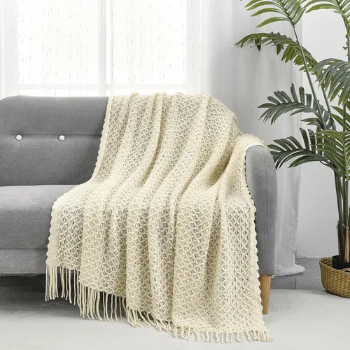 Miniatura 2 de CREVENT Manta de punto bohemio de granja para sofá, silla, cama, decoración del hogar, suave, cálida, acogedora, ligera para primavera, verano