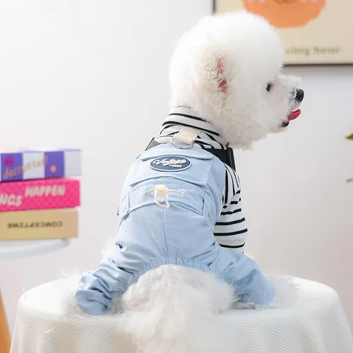 Miniatura 15 de Ropa de invierno para perros, camisas a cuadros para mascotas, elegante mono con babero para perros pequeños, lindos dibujos animados, monos