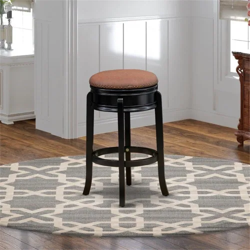 Miniatura 2 de East West Furniture AMS030-112 Amherst - Taburete moderno para mostrador – Forma redonda de piel sintética marrón tostado tapizado para encimera