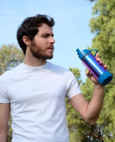 Miniatura 8 de CHILLOUT LIFE Botella de agua aislada para niños de 17 onzas para la escuela con tapa con pajilla, a prueba de fugas y bonitas calcomanías Azul