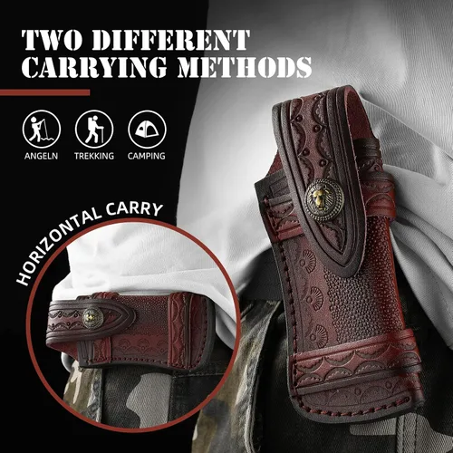 Miniatura 4 de Omesio Funda de cuchillo de bolsillo grande (L), 5.28 pulgadas (para cuchillo de <5.28 in) Fundas de cuero para cinturón, funda horizontal