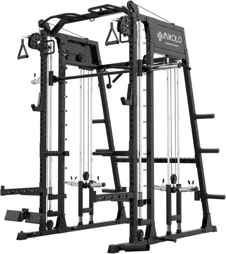 Miniatura 18 de Mikolo M4 2.0 Standard/Ultra/Elite Smith Machine, estante para sentadillas de 2200 libras con sistema LAT-Pull Down y máquina cruzada de cables