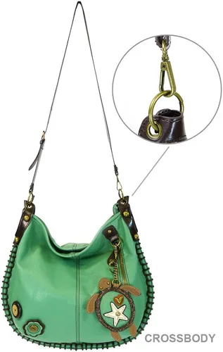 Miniatura 4 de Chala Bolsos de mano, estilo casual, suave, grande hombro o bolso cruzado con llavero, color verde azulado, Búho