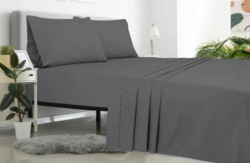 Miniatura 7 de Royale Linens Sábana Plana King – Sábanas Planas de Microfibra Cepillada Ultra Suave 1800 Solamente – Sin Arrugas y Resistente a las Manchas – Gris
