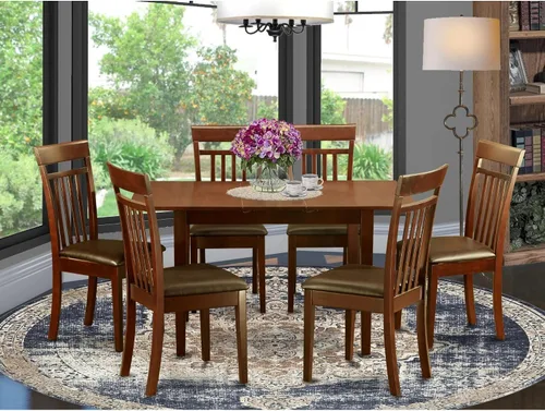 Miniatura 2 de East West Furniture NOCA7-MAH-LC - Juego de mesa de comedor moderno de 7 piezas que consta de una mesa rectangular de madera con hoja de mariposa