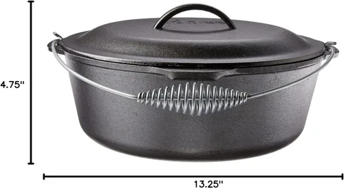 Miniatura 12 de Lodge Horno holandés de hierro fundido pre-sazonado de 5 cuartos de galón con tapa, mango de alambre para una fácil transferencia de la superficie
