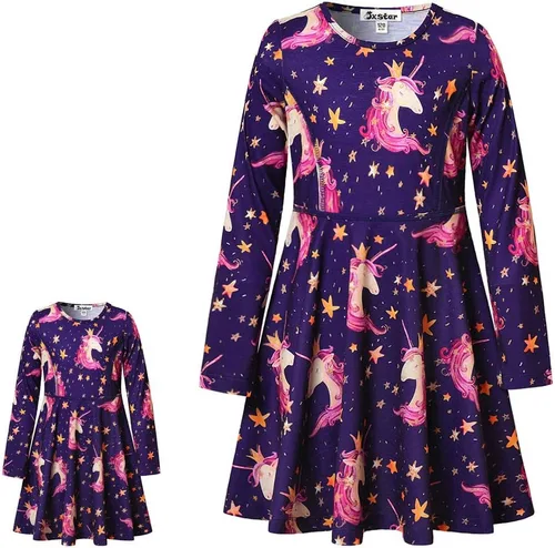 Miniatura 10 de Jxstar Vestidos a juego para niñas y muñecas de manga larga con diseño de unicornio y sirena