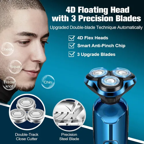 Miniatura 2 de Mens Electric Shaver, 4D Floating Head High-Speed Motor IPX7 Waterproof, Fast Charging Cordless Electric Razor with Pop-Up Trimmer & Replaceable