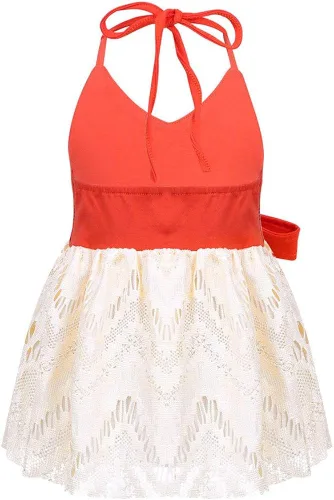 Miniatura 2 de Traje de baño para niñas pequeñas, con encaje halter, espalda descubierta, vestido de tul