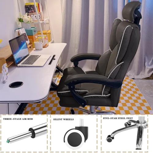 Miniatura 6 de Silla de oficina grande y alta, silla de escritorio ejecutiva con reposapiernas, altura ajustable, silla de juegos para computadora