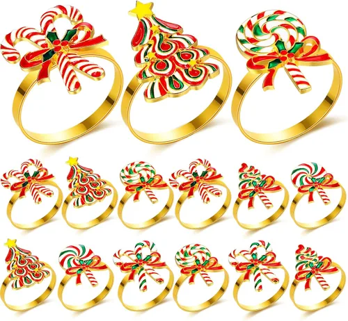 Miniatura 9 de WILLBOND 12 servilleteros de Navidad para cenas de Navidad, fiestas, accesorios de decoración de mesa de adorno de boda, (estilo adorable)