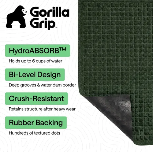 Miniatura 3 de GORILLA GRIP® HydroABSORB - Tapete ultra absorbente para puerta de entrada exterior, 47 x 35 pulgadas, atrapa la suciedad y la humedad, tapete