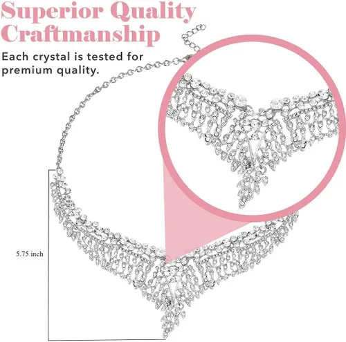 Miniatura 4 de Costume Jewelry Set for Women - Wedding Jewelry Sets for Brides Bridal Jewelry Set for Wedding - Crystal Statement Necklace and Earrings Set