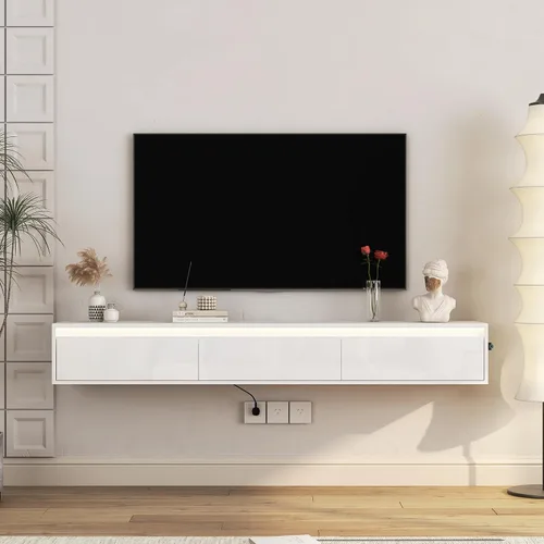 Miniatura 21 de Soporte flotante para TV montado en la pared con 20 LED de color, soporte de TV moderno de 63 pulgadas, gabinete de TV flotante centro