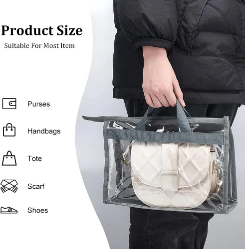 Miniatura 5 de PH PandaHall Paquete de 5 organizadores de almacenamiento de bolsos, bolsas de almacenamiento transparentes para colgar bolsas, bolsas de polvo Gris