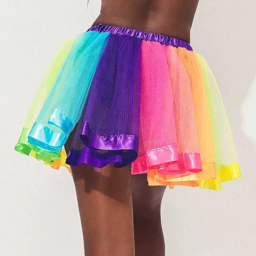 Miniatura 4 de REETAN Rainbow Tutu Skirts Colorful Tulle Skirt Ribbon Layered Dance Party Tutu Costume for Women and Girls