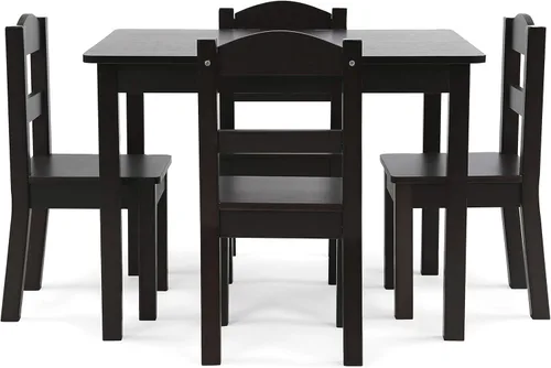 Miniatura 3 de Humble Crew Juego de muebles para niños con mesa, 4 sillas y organizador de juguetes (Espresso/Blanco)