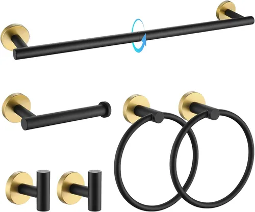 Miniatura 11 de TQKAG Juego de accesorios de baño de 5 piezas, juego de accesorios de baño de oro cepillado de 23.6 pulgadas, juego de toallero de acero inoxidable