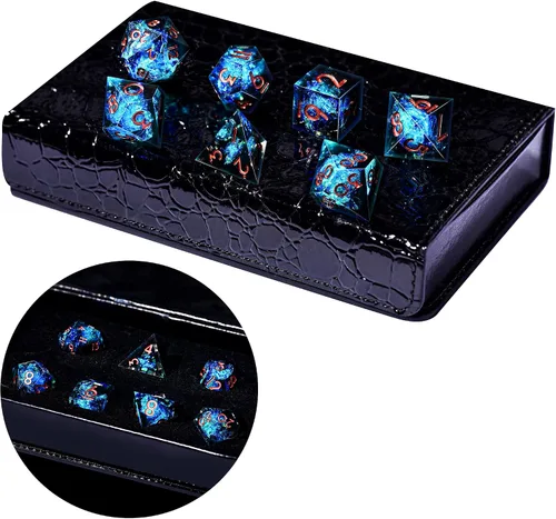 Miniatura 6 de AUSTOR Juego de dados DND de 7 dados, dados poliédricos de borde afilado hechos a mano para juegos de mesa de Calabozos y Dragones RPG MTG