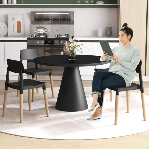 Miniatura 9 de Giantex Juego de 4 sillas de comedor modernas, juego de sillas laterales de plástico con patas de madera resistentes, respaldo ergonómico y asiento
