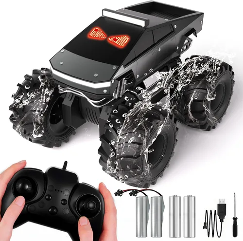 Miniatura 14 de Coche de control remoto, 1:18 coches RC anfibios, camioneta todoterreno 4WD para todo tipo de terreno, camión cibernético impermeable de 2.4GHz