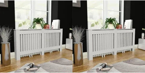 Miniatura 23 de 2 piezas de MDF para el hogar, calentador de sala de estar, soporte lateral para calefacción, cubierta de radiador, estante de gabinete de Blanco