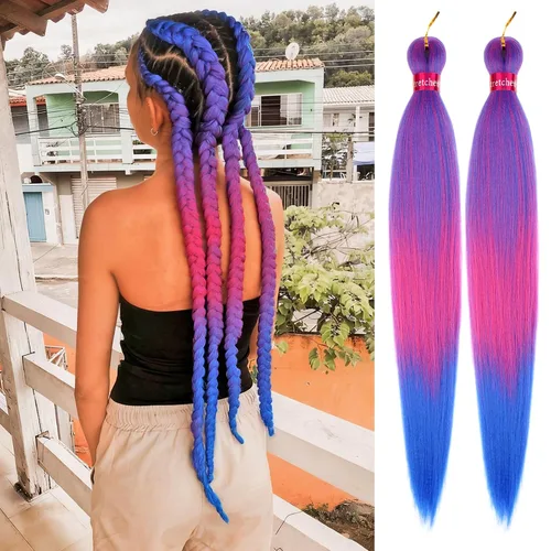 Miniatura 8 de Cabello trenzado negro preestirado, 2 paquetes de extensiones de cabello de trenzas de caja de 26 pulgadas, pelo sintético preestirado trenzado