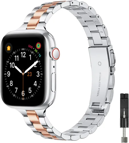 Miniatura 11 de Correa fina compatible con Apple Watch de 40mm, 38mm, 42mm, 44mm, de acero inoxidable de alta calidad de repuesto, ajustable, para iWatch Series