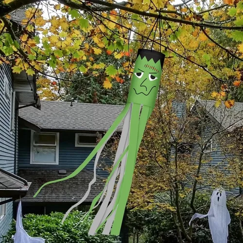 Miniatura 4 de Mummy Windsock - Calcetines de viento suaves e impermeables con bandera de Halloween, 2 piezas, lavables a máquina, secado rápido, bandera colgante