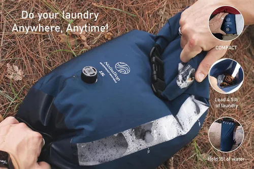 Miniatura 4 de Lavadora portátil con bolsa de lavado – Bolsa seca totalmente impermeable de 15 litros – Lavadora de nailon compacta ligera – Bolsa de lavandería