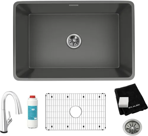 Miniatura 14 de Elkay SWU1517WH - Fregadero de barra de montaje inferior de arcilla refractaria de 16-7/16" x 18-15/16" x 9-1/16", color blanco