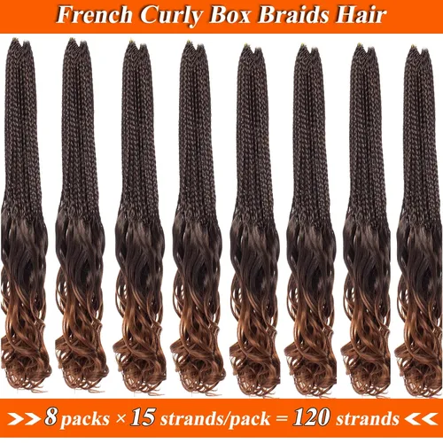 Miniatura 7 de ZRQ 8 paquetes de trenzas de ganchillo rizadas francesas de 14 pulgadas, trenzas de caja de diosa, cabello rizado francés degradado marrón degradado