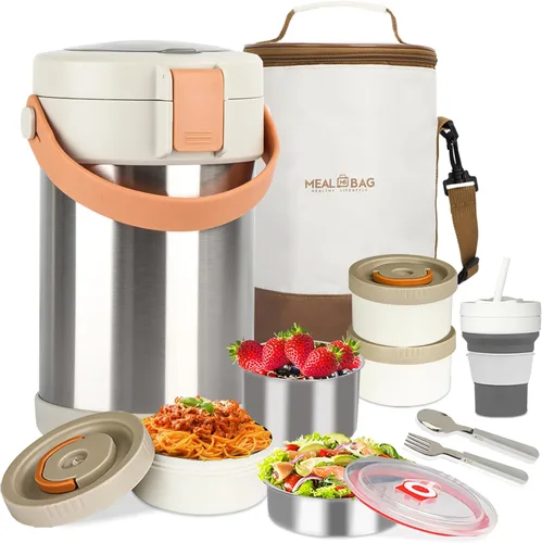 Miniatura 12 de Audult - Contenedor térmico de alimentos calientes de 67 onzas, contenedor de alimentos aislado de acero inoxidable de 2 litros de 3 capas, termo