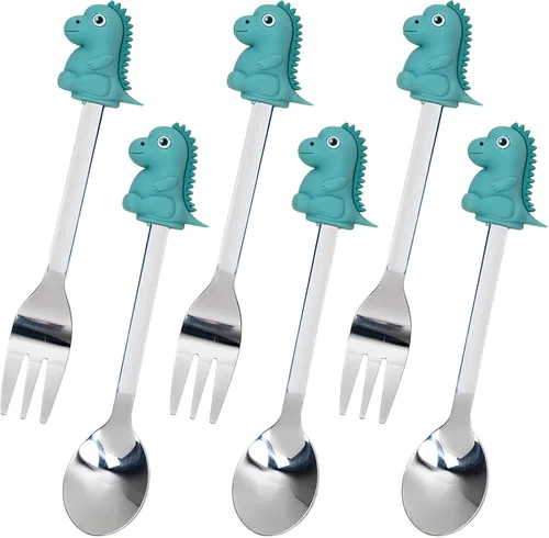 Miniatura 10 de Cucharas y tenedores pequeños de acero inoxidable y silicona, juego de 6 piezas, formas de frutas para frutas, queso, aperitivos Fruitilicious