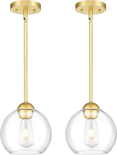 Miniatura 16 de Emak Luces colgantes modernas de globo de 7 pulgadas, lámparas colgantes industriales doradas, luces colgantes de 1 luz con pantalla de vidrio Oro