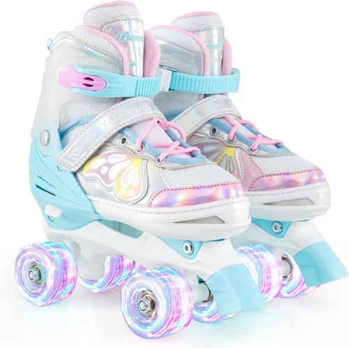 Miniatura 17 de BABY JOY Patines de ruedas de mariposa, 4 tamaños ajustables para niñas, adolescentes y adultos de 5 a 8 a 13 años o más, con ruedas iluminadas