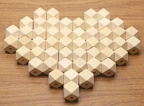 Miniatura 3 de Penta Angel 100 cuentas de madera geométricas facetadas sin pintar de 0.630 in/0.63 pulgadas, cuentas espaciadoras de madera sin terminar