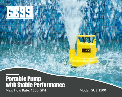 Miniatura 2 de Bomba sumergible de sumidero 1/4 HP 1500 GPH Bomba de agua termoplástica eléctrica portátil de transferencia con cable de 10 pies para piscina