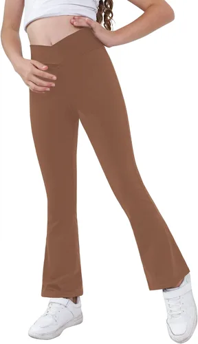 Miniatura 19 de Pantalones de yoga para niñas, cintura cruzada, pierna ancha, pantalones acampanados de entrenamiento de cintura alta