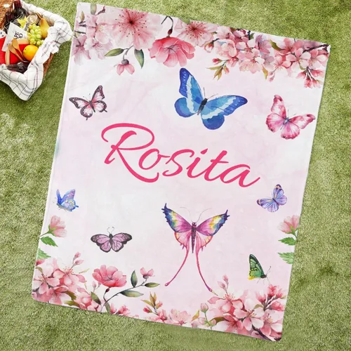 Miniatura 3 de Manta de mariposa personalizada con nombre de mariposa para niños y niñas, regalo para amantes de las mariposas, franela suave y acogedora, ligera