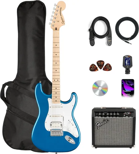 Miniatura 10 de Fender Squier Affinity Stratocaster HSS - Paquete Charcoal Frost Metallic con amplificador Frontman 10G, cable, funda, correa, púas, lecciones