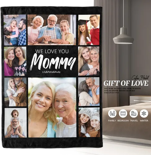 Miniatura 2 de Manta de forro polar con texto fotográfico, manta personalizada para mamá y papá, regalo perfecto para el Día de la Madre, cumpleaños para ella