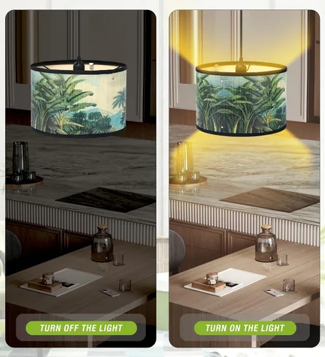 Miniatura 6 de Bioaqua - Sombra de lámpara de bambú, luces colgantes con cable enchufable (15 pies), lámpara colgante con patrón, luces colgantes boho para Lámpara